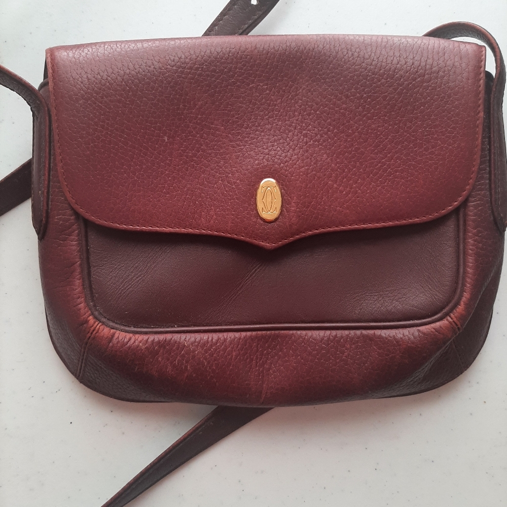 Cartier Paris Elegant Burgundy Leather Crossbody Bag